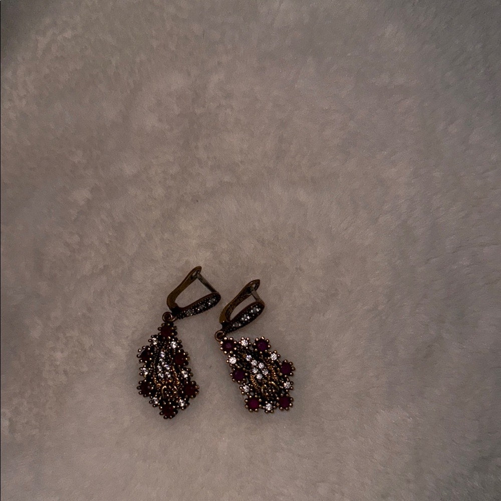 Elegant Gold and Red Dangle Earrings